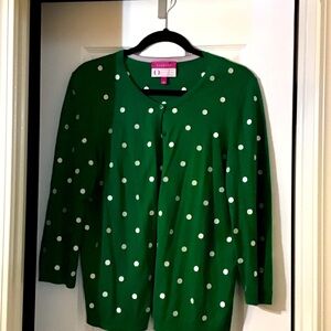 Talbots Green Cardigan with White Dots